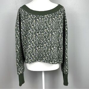 Daily Ritual wide neck waist length green yellow print sweatshirt top, large.